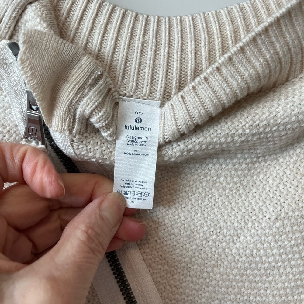 Lululemon Cream Asymmetrical Zip Knit Poncho Sweater - Picture 6 of 14